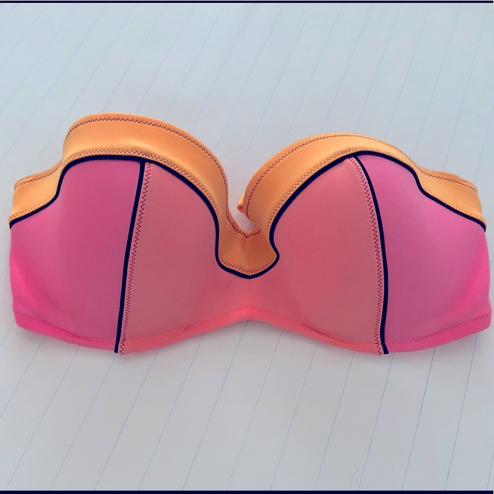 36DD swim top strapless neon pink/orange